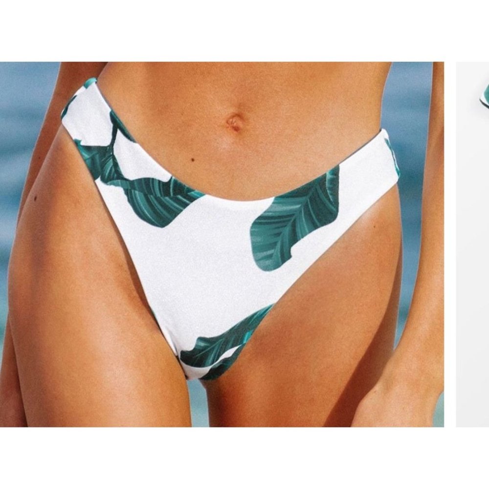 👙 Cupshe Leafy Reversible HIgh Cut Bikini Swimsuit Bottom NWT size small